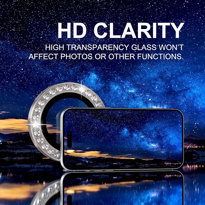 Choiche for iPhone 17 Pro/iPhone 17 Pro Max Camera Lens Protector | Ultra HD, Bling 9H Tempered Glass Camera Cover Screen Protector Metal Ring Decoration Accessories (Diamond-Titanium Natural) - Image 5