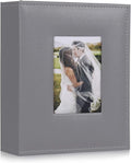 RECUTMS Photo Albums 4x6 Photos 200 Pocket Leather Album for Family Grey | Black Page, Horizontal Pockets, Family Anniversary Wedding Memo Book, DIY Cover Window, Small Photobook Kids, Slip-in Picture by RECUTMS