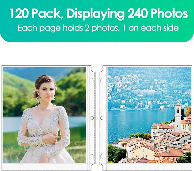 MaxGear 120 Pack 8x10 Photo Sleeves for 3 Ring Binder(120 Picture),1 Pocket | Heavy-Duty Archival Page Protectors, Clear Photo Album Refill Pages, Plastic Binder Sleeves with Pockets, Acid-Free Inserts - Image 8