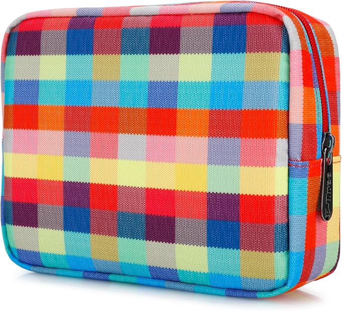 E-Tree Cute Makeup Bag,Big Travel Make up Pouch,Zipper Large Toiletry Cosmetic Brush Skin Care Case for Women Man,Tech Electronic Organizer,Small Canvas Storage for Personal Items,Colorful Checkered by E-Tree