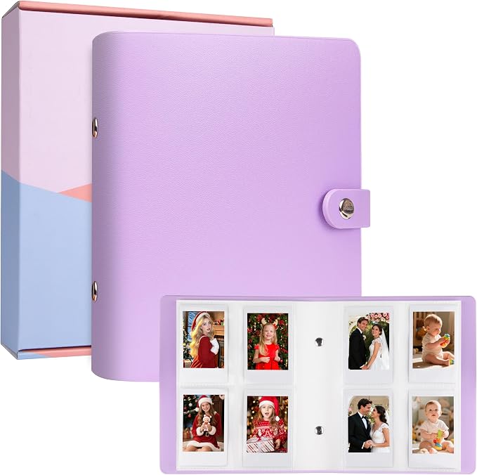 Veicevol 320-Pockets Album for Instax Mini & Polaroid 2x3 in Photos, Purple | Designed for Fujifilm Instax Mini and Polaroid 2x3 Photos, PU Leather Cover with Snap Closure Holds Up to 320 Photos Securely by VEICEVOL