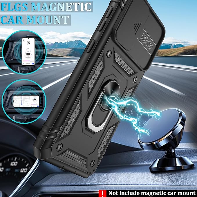 Gritup for Samsung Galaxy S21 FE 5G Case with 2PCS Screen Protector, Build in 360° Rotating Ring Kickstand, Military Grade Protective Case for S21 FE Phone, Black - Image 6