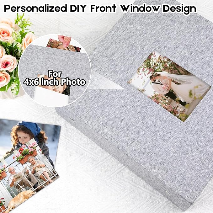 Aevdor Large Capacity 4x6 Photo Album, 1000 Photos, Linen Cover, Grey | Black Inner Pages, 3 Horizontal and 2 Vertical Pockets per Side, Front Photo Window, Family, Wedding & Travel Memories - Image 5