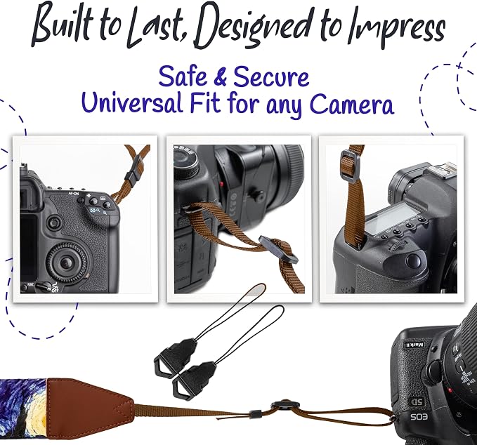 Art Tribute Camera Strap - Shoulder, Crossbody & Neck Camera Strap for Photographers, Fits All Cameras, Canon Nikon Sony Fujifilm, Padded Strap W/Quick Release, Leather Ends, Van Gogh Starry Night - Image 7