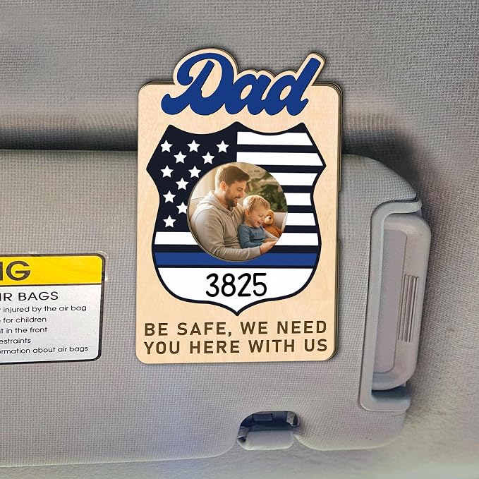 Police Dad Car Picture Frame Visor Clip, Visor Clip Photo Frame for Car Fathers Day, Police Drive Safe Daddy Cars Decoration, for Dad from Son Daughter, We Need You Here with Us - Image 4