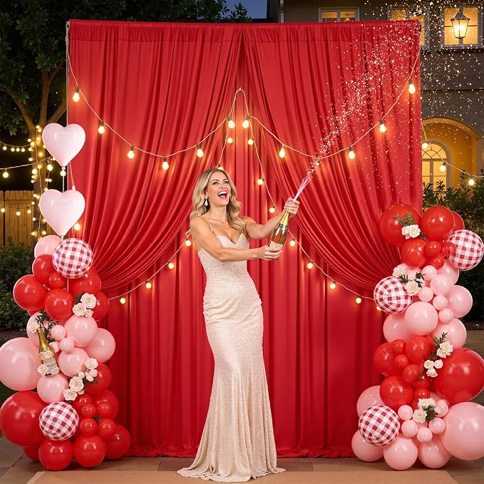 50x12 ft Red Backdrop Curtains for Weddings Parties, Birthdays and Photos | 10 Panels 5x12 ft, Wrinkle-Free Polyester Drapes, Washable, Ironable, 4 in Rod Pocket for Baby Showers Photography Background - Image 5