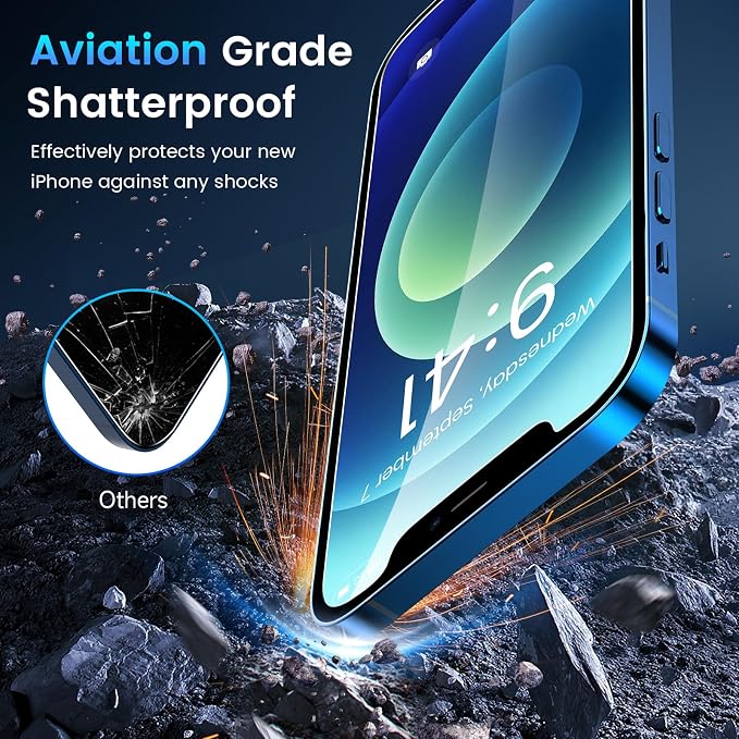Fotbor for [3+3 Pack] iPhone 12 Screen Protector with Camera Lens Protector, 9H Shatterproof Tempered Glass Film with Easy Installation Frame, HD Clear Sensitive Full Coverage 6.1 Inch - Image 2