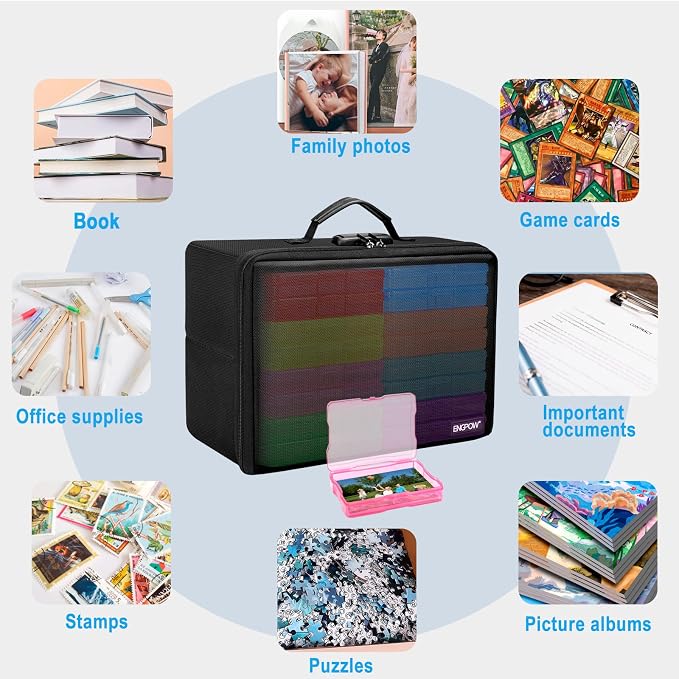 ENGPOW Fireproof Photo Storage Box with 16 Inner 4" x 6" Photo Cases(Multi-Colored), Photo Organizer with Lock, Collapsible Portable Photo Safe Containers with Handle for Photos, Picture, Craft - Image 6