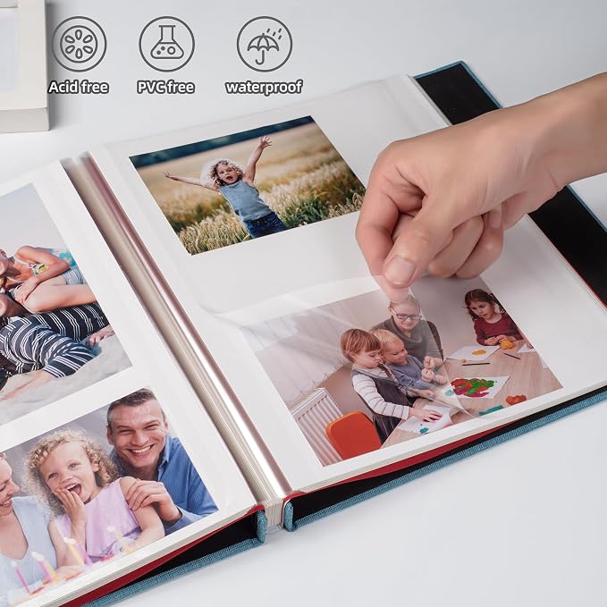 HoneyTolly Large Photo Album Self Adhesive, DIY Scrapbook Album for 4x6 8x10 10x12 Pictures, 60 Pages Linen Cover Memory Book, Ideal Gift for Family Wedding Baby Christmas Anniversary(Sky Blue) - Image 4