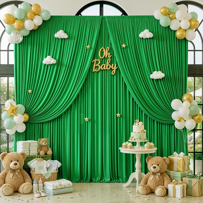 10x12 ft Green Backdrop Curtains for Weddings Parties, Birthdays and Photos | 2 Panels 5x12 ft, Wrinkle-Free Polyester Drapes, Washable, Ironable, 4 in Rod Pocket for Baby Showers Photography Background - Image 6