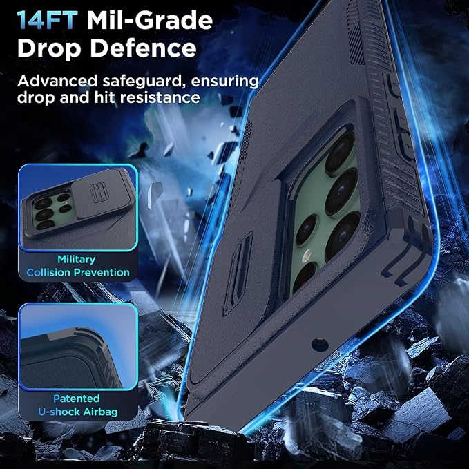 for Galaxy S22 Ultra Case with 1 HD Screen Protector & Slide Camera Cover [Military-Grade] Phone Case Heavy Duty Rugged Shockproof Protective Cover for Samsung Galaxy S22 Ultra(Blue) - Image 3