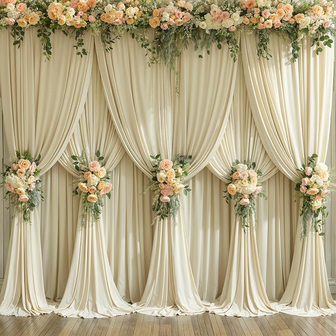 10 Panels Backdrop Curtains for Wedding Party Wrinkle Free Beige Backdrops Curtain Drapes Fabric Decorations Photo Back Drop Cloth for Baby Shower Photography Stage Reception 50ft(W) x 12ft(H) - Image 3