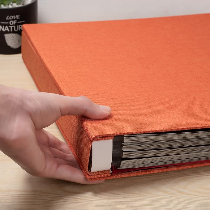 Large Photo Album Self Adhesive 4x6 5x7 3x5 8x10 Scrapbook Magnetic Album DIY Scrap Book Length 13 x Width 12.8 (Inches) 120 Black Sticky Pages Linen Cover DIY Photo Album(Orange) - Image 5