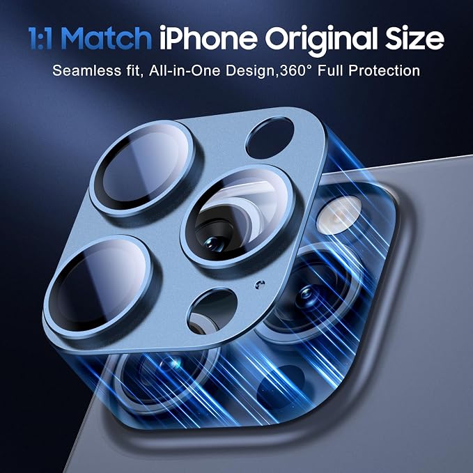 UniqueMe for 3 Pack iPhone 15 Pro/15 Pro Max Camera Lens Protector-All-Blue | Drop Protection, Case Friendly, Camera Cover Screen, Update New Version - Image 5
