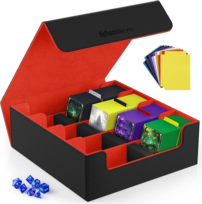 Mlikero Trading Card Storage Box, Bulk Card Storage for 2400+ Sleeved Cards, PU Leather Magnetic Closure Card Organizer with 10 Dividers & 4 Foam Stoppers, Fit for MTG, TCG and Sports Cards (Red) by Mlikero