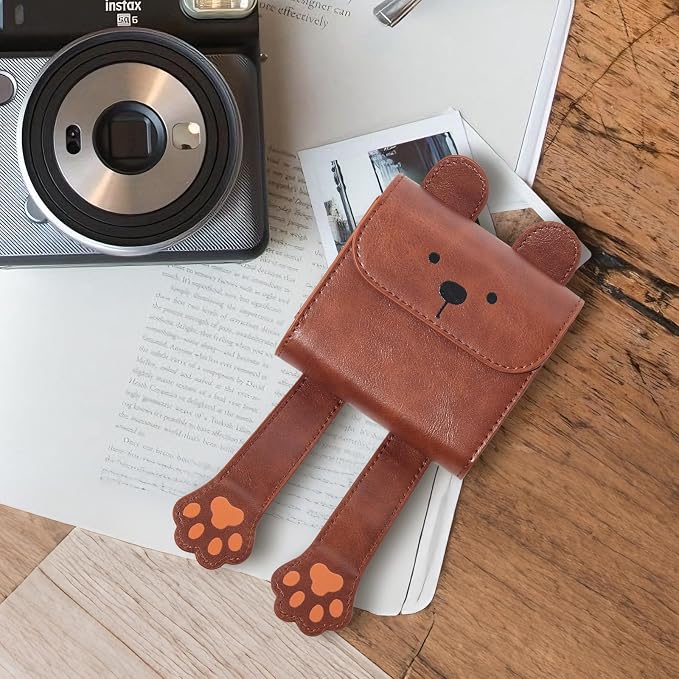 CAIYOULE Photo Storage Case for Fujifilm Instax Square Films, Brown Bear | Photo Pouch for Fujifilm Instax SQ1/40/20/10/6/SP-3 2.9x3.4" Films, PU Picture Storage Pocket, Can hold 50+ Square Photos - Image 5