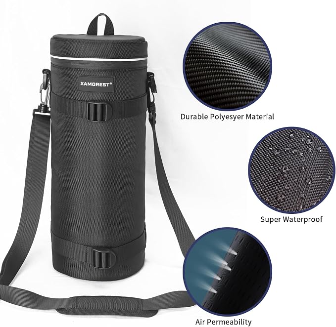 Camera Lens Case Bag for Photographyers, Zipper Waterproof Lens Protective Pouch Interior Size 6.29" x 15.35"(Nylon, Black) - Image 3