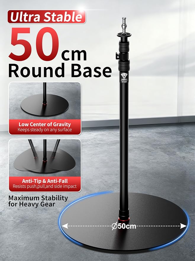 IFOOTAGE Cobra RB-A500,79" Round Base Monopod,Heavy-Duty Floor Stand with Weighted Base, Adjustable Height, Light Stand for Studio, Base Diameter: 50 cm / 19.7 in - Image 2