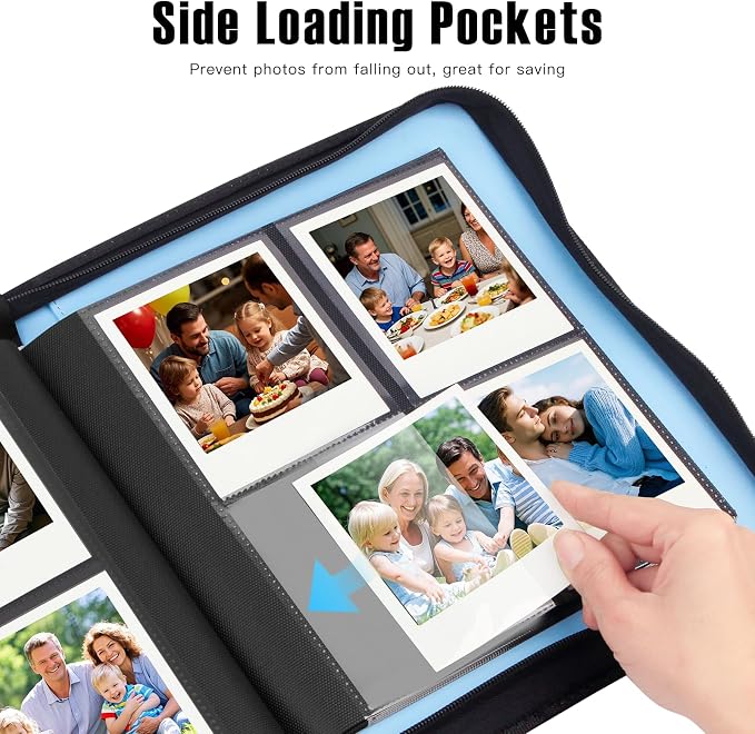 Veicevol 256-Pocket Album for Polaroid i-Type, 600 & SX-70 Photos, Blue | Designed for Fujifilm Instax Wide Photos, Water-Resistant PU Leather Cover, Zipper Closure, Securely Holds Up to 256 Photos - Image 5