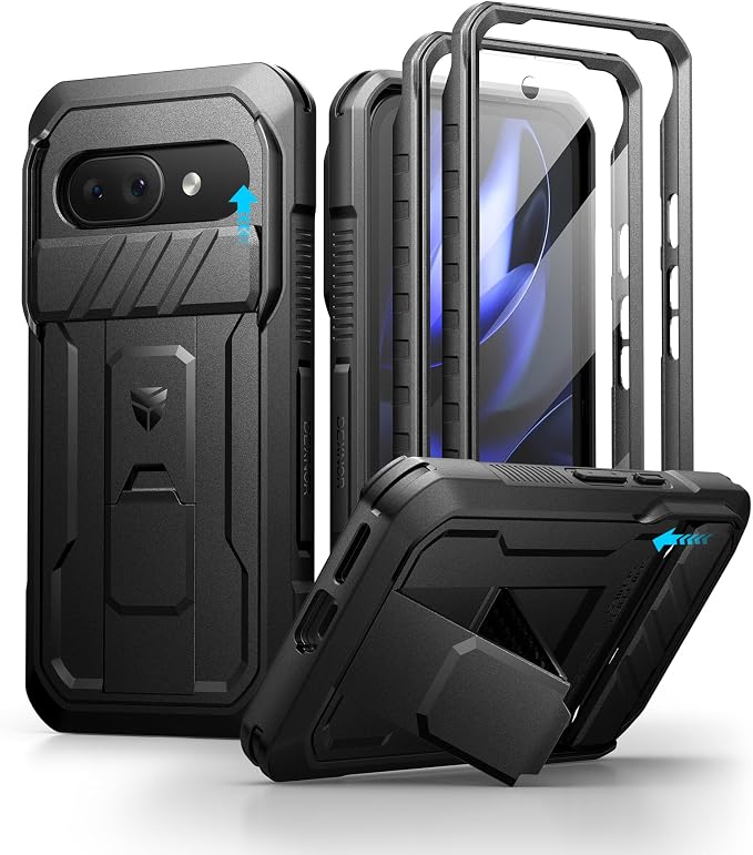 Dexnor for Google Pixel 9a Case with Slide Camera Cover & 2 Front Frames & Built-in Screen Protector & Heavy-Duty Kickstand, Full-Body Protective Cover Rugged Bumper Cases for Pixel 9a,Black by Dexnor