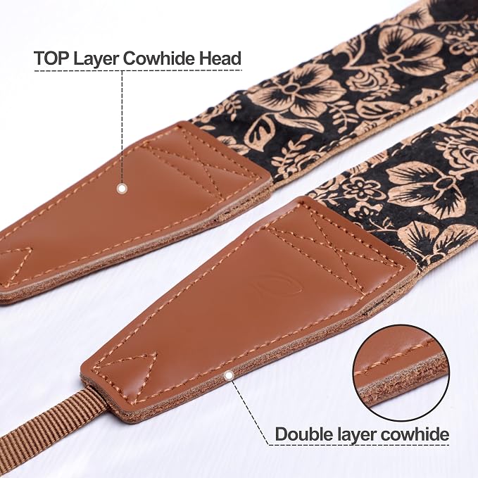 Padwa Lifestyle Cork Camera Strap - 2" Top Layer Cowhide Head Camera Straps for Photographers,Natural Log Crackle Art Print Style,Soft Chamois Velvet Padded Strap Quick Release fits All Cameras - Image 2