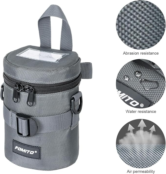 FOMITO Camera Lens Case Pouch Bag for Canon EF-S 17-55mm/17-85mm,EF 35mm f2, Nikon AF-S 18-200mm/18-105mm/18-300mm, Fujifilm XF 56mm f1.2 R & More Lens Below 3.94" x 6.1"(D x L) - Grey M size - Image 2