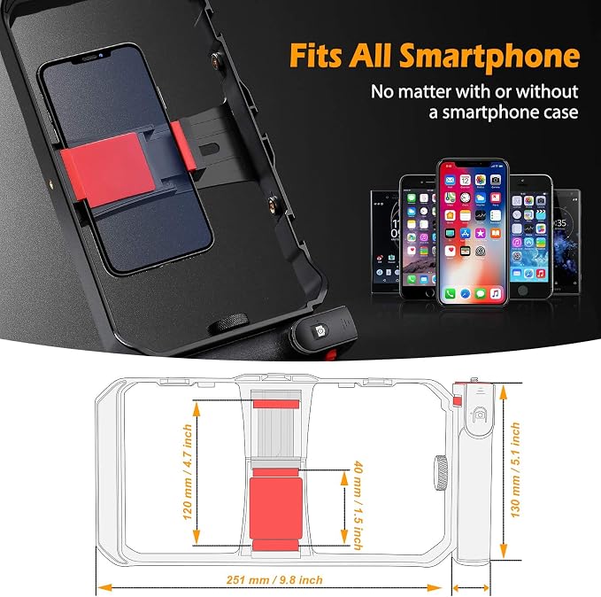 Zeadio Smartphone Video Rig, Phone Stabilizer Grip with a Detachable Side Handle, Universal Video Recording Cage, Compatible with All Smartphones for Vlogging Filmmaking Live Streaming - Image 5