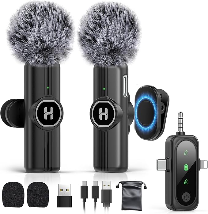 HEHOTTC 3 in 1 Mini Wireless Lavalier Microphone for All Devices (iOS, Andriod, Camera, PC) - Noise Reduction Lapel Mic for Recording, Clip on Omni Lav Mic for Video Recording, Tiktok, YouTube, Vlog by HEHOTTC