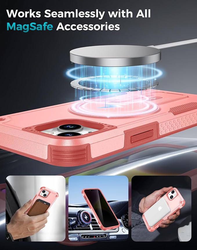 Goton 3 in 1 for iPhone 14 Case with Privacy Screen Protector Pink | Glass Camera Lens Protector,Compatible for MagSafe,Invisible Kickstand, Shockproof Phone Cover for iPhone14 - Image 6