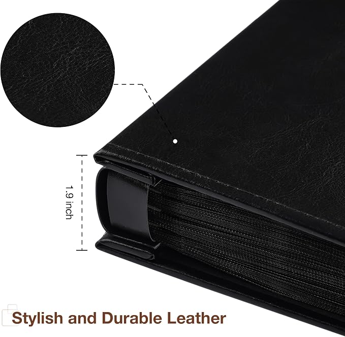 potricher Small Photo Album 4x6 200 Photos, Leather Cover, Black | Leather 4x6 Picture Album with 200 Horizontal Pockets, Photo Book for Family, Wedding, Anniversary, and Baby - Image 6