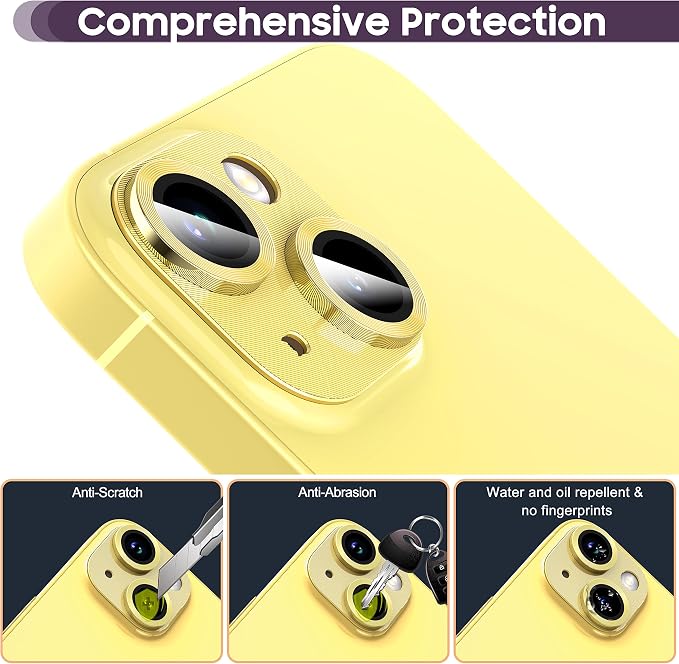 Suoman for iPhone 14 6.1 inch/iPhone 14 Plus 6.7 inch Camera Lens Protector, 9H Tempered Glass Film, [Does not Affect Night Shots] Metal Lens Protective Cover -Yellow - Image 3