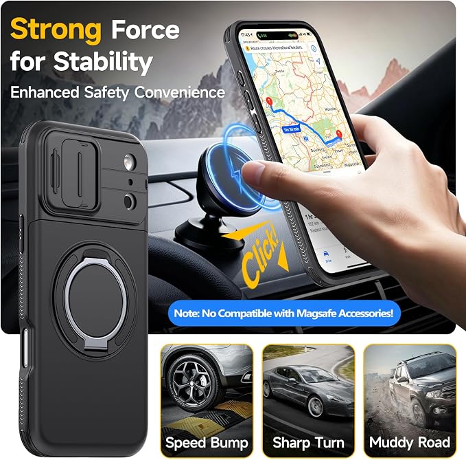 for iPhone 17 Pro Wallet Case with Card Holder Slide Camera Cover Ring Stand Kickstand Heavy Duty Protective Case with Screen Protector for iPhone 17 Pro （Black - Image 5