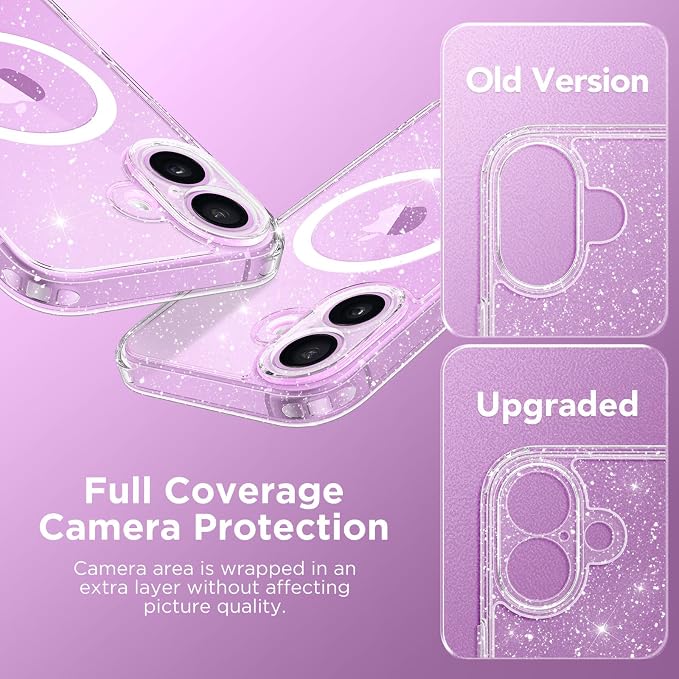 CAPRARO for iPhone 16 Case, Compatible with MagSafe Clear Glitter | Upgraded [Full Camera Protection] Protective Translucent Matte Women Girl Magnetic Phone Case Cover, Clear Glitter - Image 6