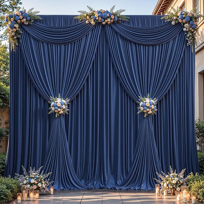 16ftx10ft Wrinkle Free Navy Blue Backdrop Curtain - 10 Feet Photography Backdrop Drapes, Silky Polyester Back Drop Cloth for Wedding Baby Shower Balloon Arch Background - Image 8