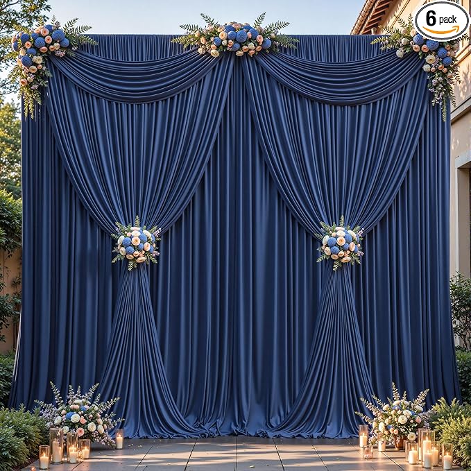 24ftx10ft Wrinkle Free Navy Blue Backdrop Curtain - 10 Feet Photography Backdrop Drapes, Silky Polyester Back Drop Cloth for Wedding Baby Shower Balloon Arch Background by Unknown