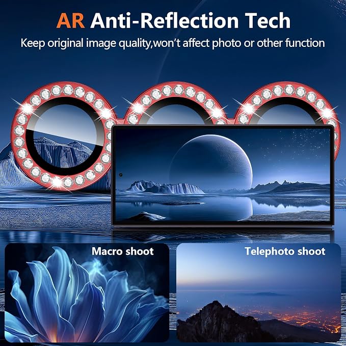 for Samsung Galaxy Z Fold 8 Ultra Camera Lens Protector, Individual Metal Ring Tempered Glass Lens Cover, [Strong Adsorption] Scratch Resistant Ultra-Thin HD Clear Lens Cover, 1 Set-Red Diamond - Image 3