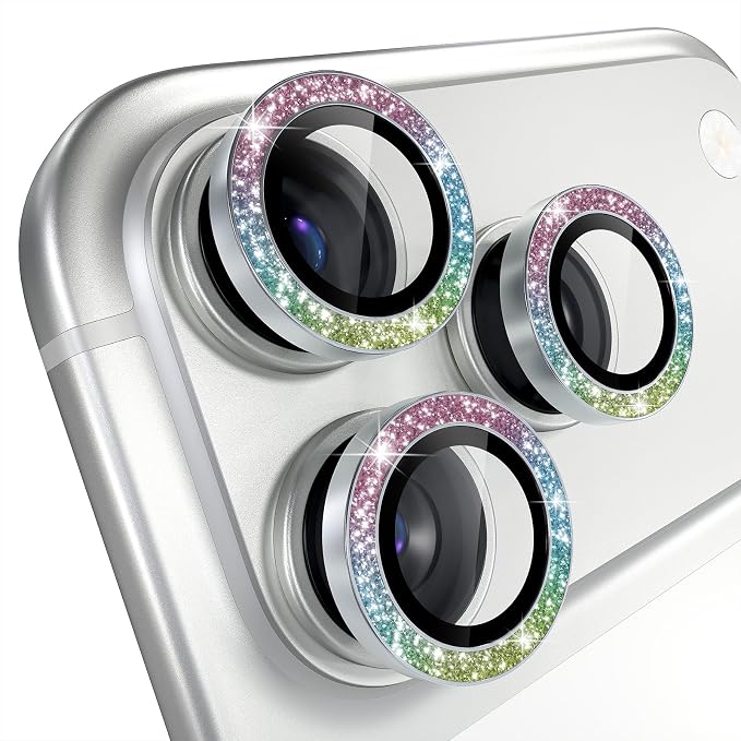 Misea Compatible for iPhone 17 Pro/iPhone 17 Pro Max Camera Lens Protector | 9H Tempered Glass Ultra HD Bling Camera Screen Protector Cover Metal Individual Ring Decoration Accessories, Colorful Glitter - Image 8