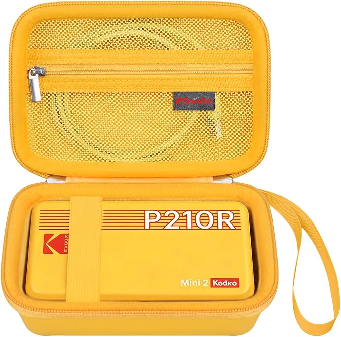 Elonbo Carrying Case for KODAK Mini 2 Retro 2x3 Portable Photo Printer | Bluetooth Smartphone Instant Color Printer Hard Travel Protective Bag, Mesh Pocket fits Cartridge Photo Paper Sheets, Yellow by Elonbo