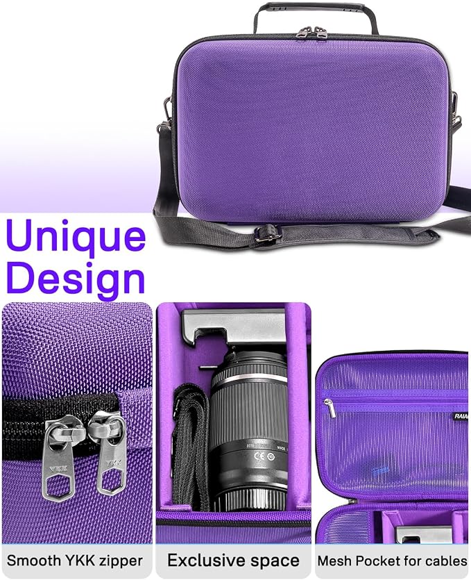 RAIACE Hard Case Compatible with Sony Alpha 7 II III IV/7R V Camera, for Nikon, for Canon, for Pentax and More.Large Capacity With Mesh Pocket for Lens, Charger, Cables, Cards and Accessories.-Purple - Image 3