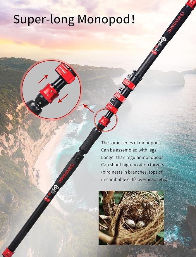 IFOOTAGE Cobra 3 A180F Aluminum Camera Monopod 71" | Telescopic Video Monopod with Feet Compatible with Sony Canon Nikon DSLR Cameras, Payload 17.6lb - Image 7