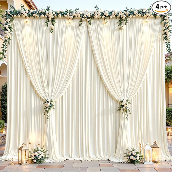 24ftx10ft Wrinkle Free Ivory Backdrop Curtain - 10 Feet Photography Backdrop Drapes, Silky Polyester Back Drop Cloth for Wedding Baby Shower Balloon Arch Background by Unknown