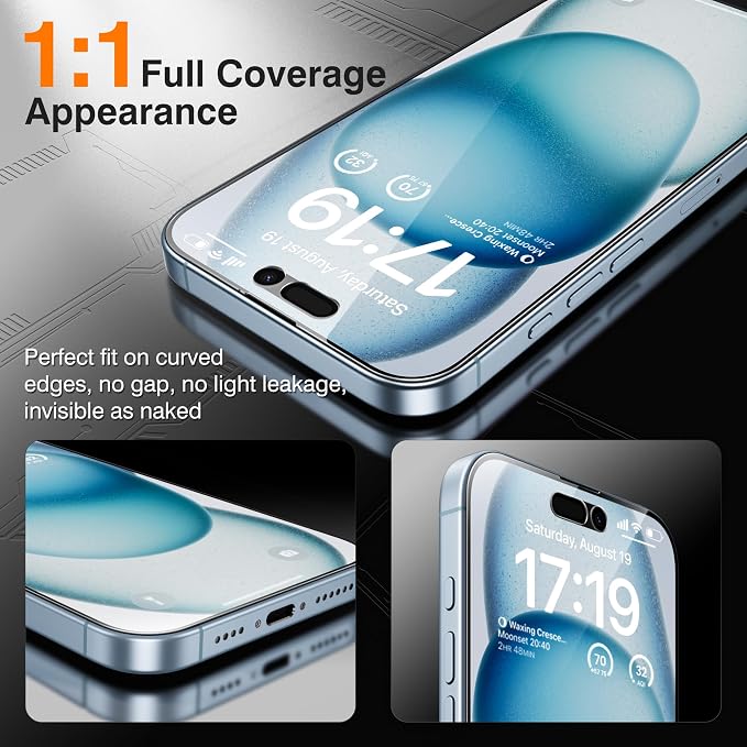 EZ-GLAZ-4+2 Pack for iPhone 15 Privacy Screen Protector (6.1") | 2-Pack Lens Protectors, Alignment Kit, Easy Installation, 9H+ Tempered Glass, Scratch Resistant, 28° Privacy Protection - Image 6