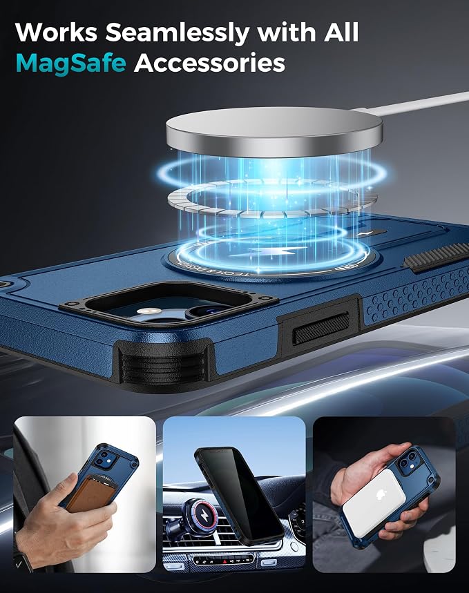 Goton 3 in 1 for iPhone 12 Case with Privacy Screen Protector Blue | Glass Camera Lens Protector,Compatible for MagSafe,Invisible Kickstand, Shockproof Phone Cover for iPhone12 - Image 6