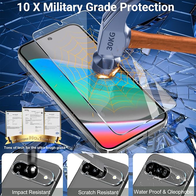 letosan 3 Pack for Google Pixel 10 Screen Protector Tempered Glass + 3 Pack Camera Lens Protector, Military Grade Shatterproof, 9H Hardness, Fingerprint Unlock,Case Friendly 6.3 Inch - Image 6