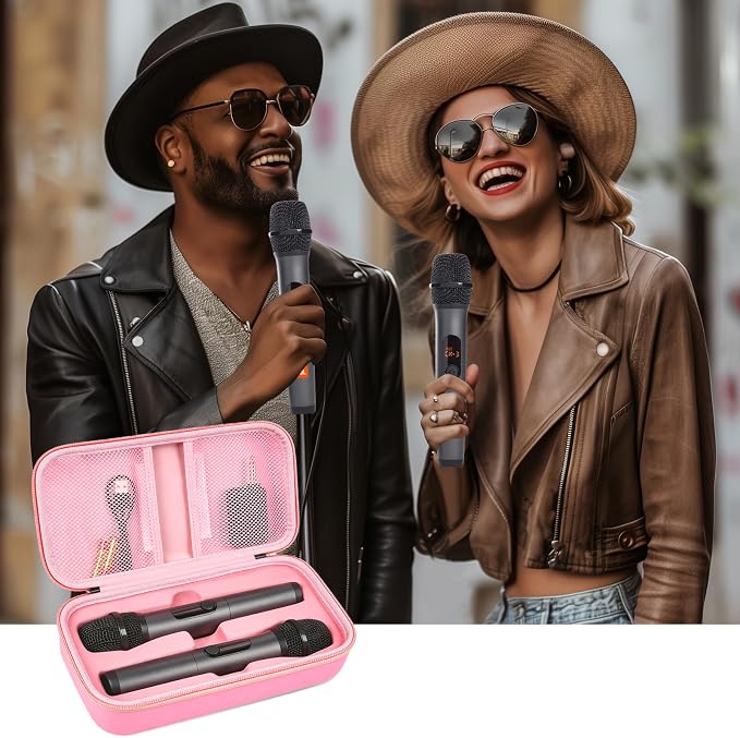 Wireless Microphone Case Compatible with JBL Wireless Two Microphone System, Handheld Dual Mic Travel Bag for Singing or Karaoke for Receivers, Adapters, AA Batteries - Image 6