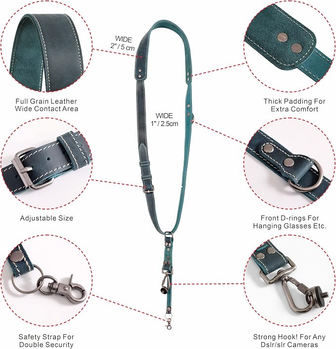 Padwa Lifestyle Green Single Camera Harness Strap for One Camera - Professional Single Full Grain Leather Camera Harness with Thick Padded,Quick Release Gear DSLR Camera Straps for Photographers - Image 2