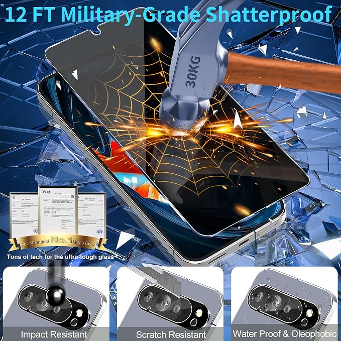 3 Pack Privacy Screen Protector for Google Pixel 10 Pro XL Tempered Glass + 2 Pack Camera Lens Protector, True 25°Anti Spy, 9H+ Hardness, Fingerprint Unlock, Case Friendly Bubble-Free 6.8 Inch - Image 4