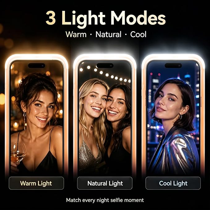 for iPhone 16 Case with Selfie Light, 3 Color Modes Orange | Compatible with MagSafe,Brightness Control, Memory Setting, USB-C Light Charging, Cable Included - Image 3