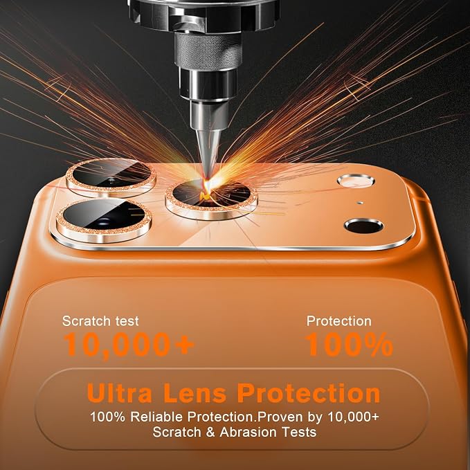 2 Pack for iPhone 17 Pro Max Camera Lens Protector | Bling Tempered Glass 9 Hardness,Anti-Scratch High Definition Camera Screen Protector (Orange) - Image 4