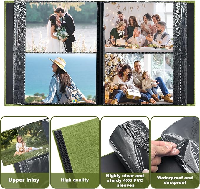Photo Album 4x6 200 Pockets for Wedding Gifts,Linen Hardcover Picture Albums for Family Anniversary Baby Vacation Pictures - Image 4